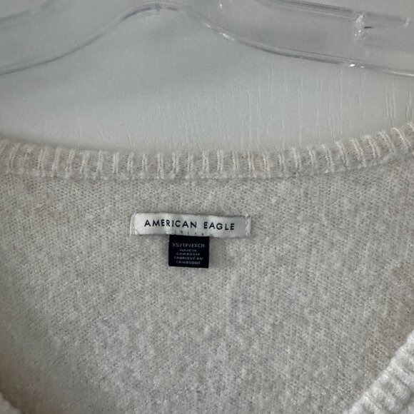 American Eagle White deep v-neck coziest sweater - Picture 2 of 4